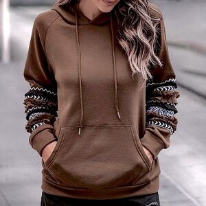 NWT, Lavishly Paris Women’s Fall Fringe Trim Drawstring Hoodie